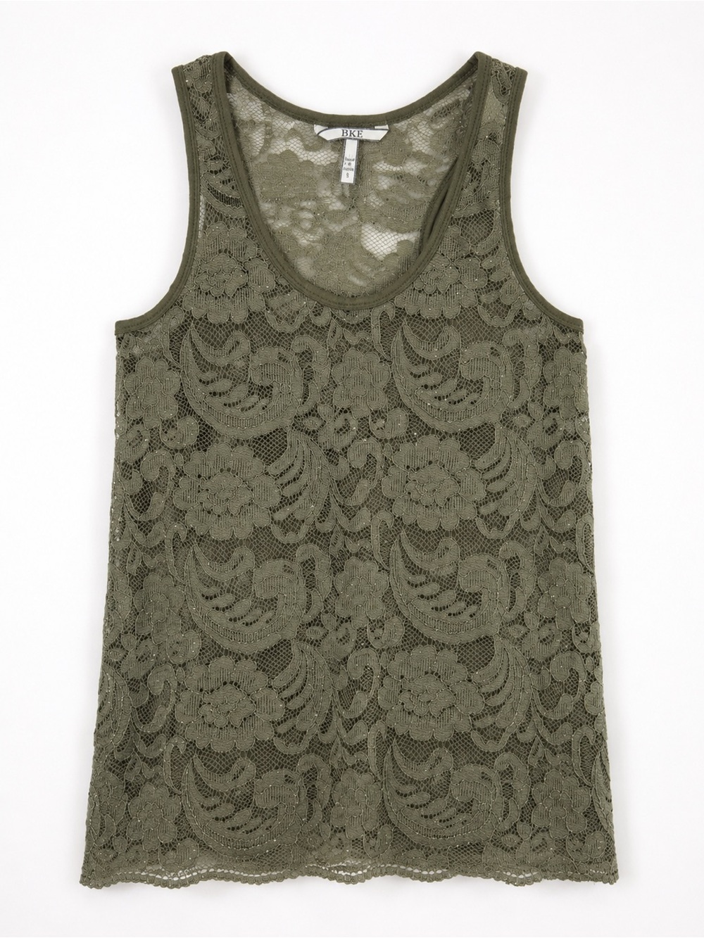BUCKLE Olive Green Lace Tank Top Layering sparkly Women's Small